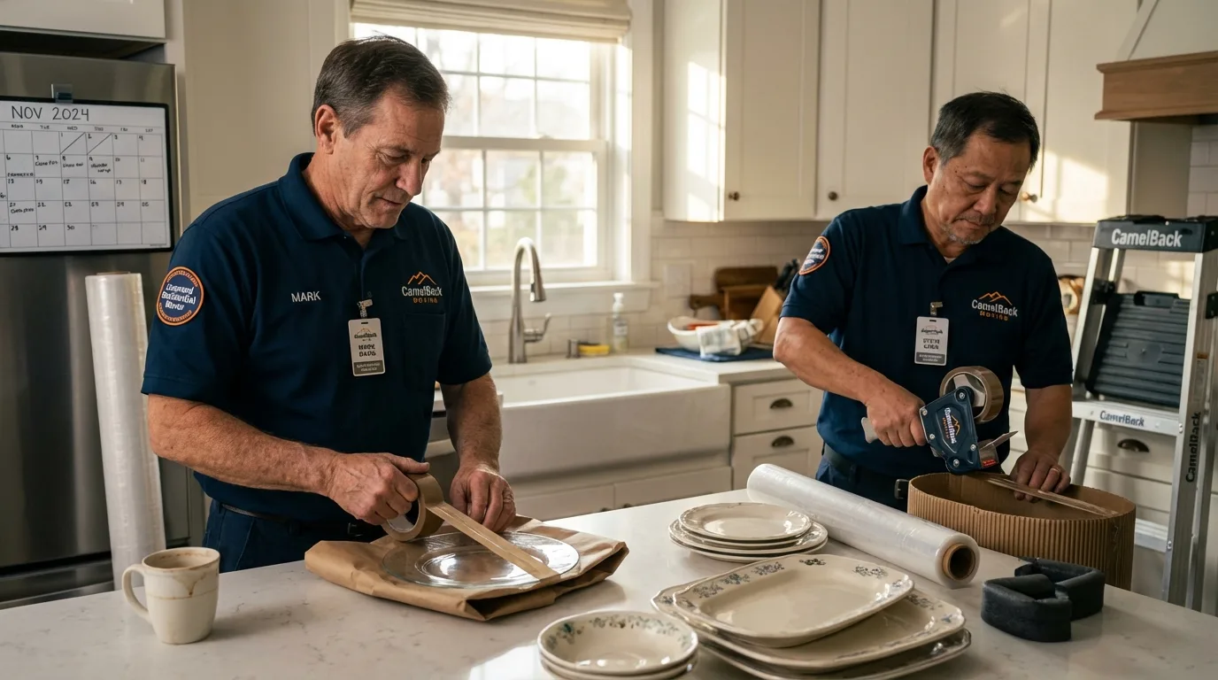 Professional crew packing kitchen dishware in Russell Springs, KY
